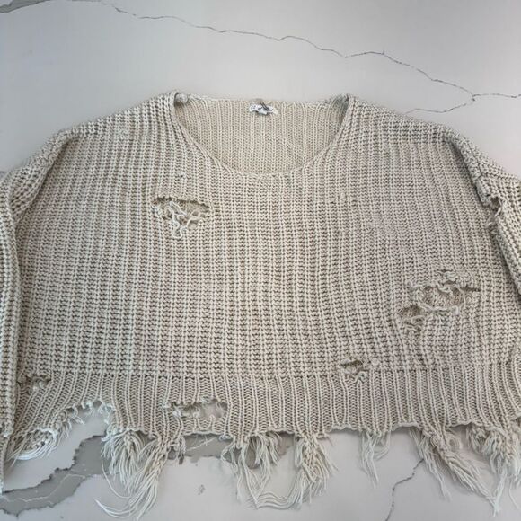 Distressed Cream Sweater - Picture 1 of 5